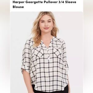 Torrid Georgette 3/4 sleeve cropped blouse.